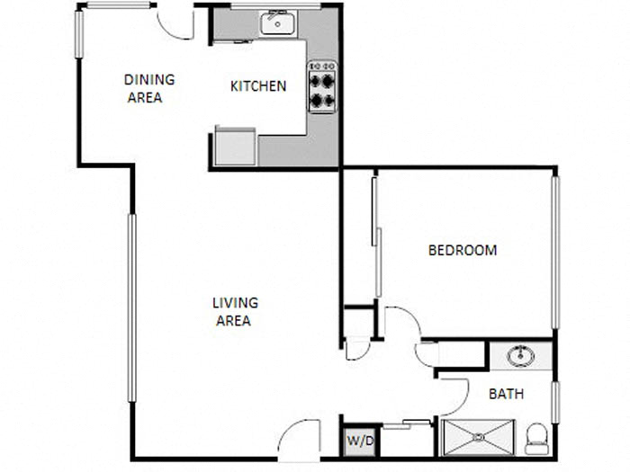 Floor plan for 1 bed, 1 bath, 660 sqft